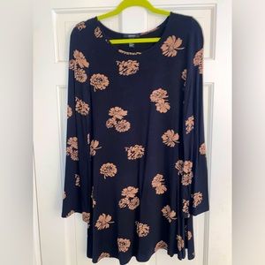 Forever 21 Black Floral Fit & Flare Mini Dress With Bell Sleeves -  size XL